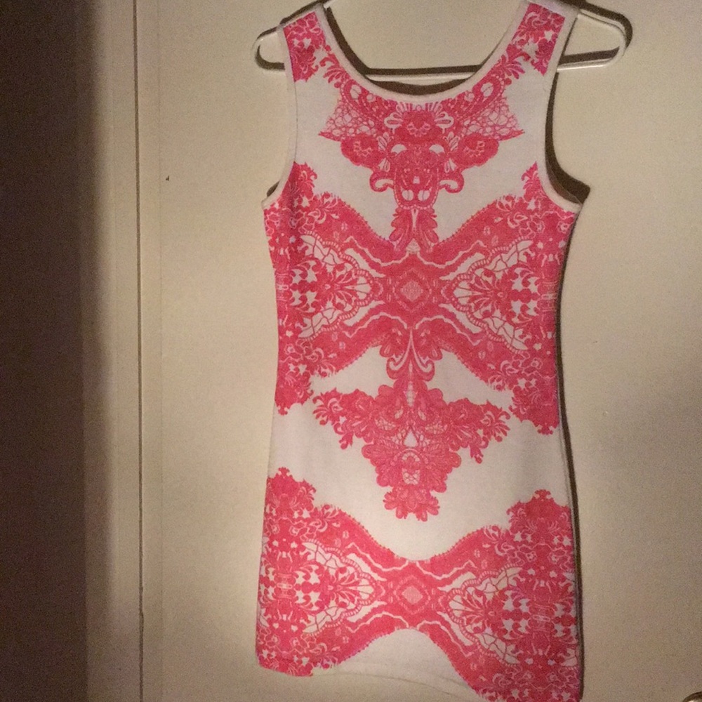 White Pink dress cage back crisscross